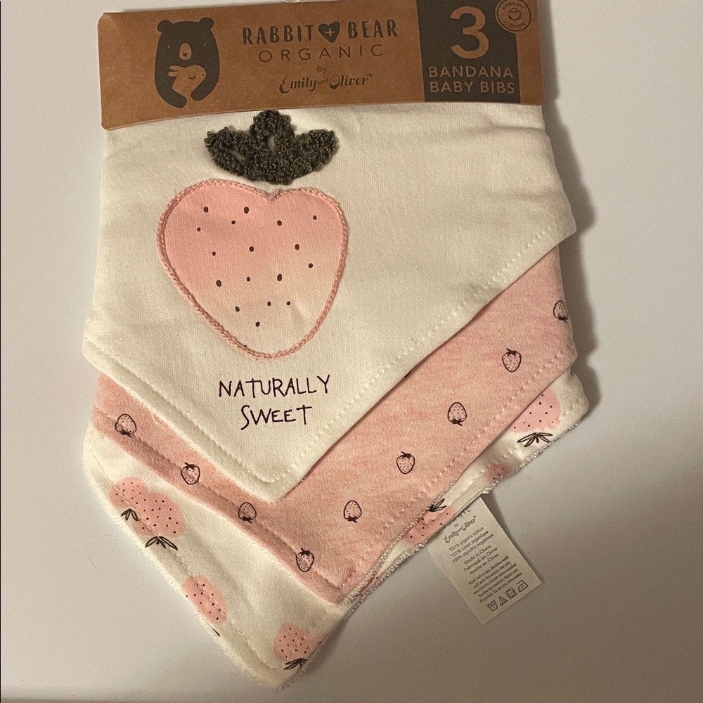 Rabbit & Bear Organic Pink Strawberry Bandana Bibs - 3 Pack